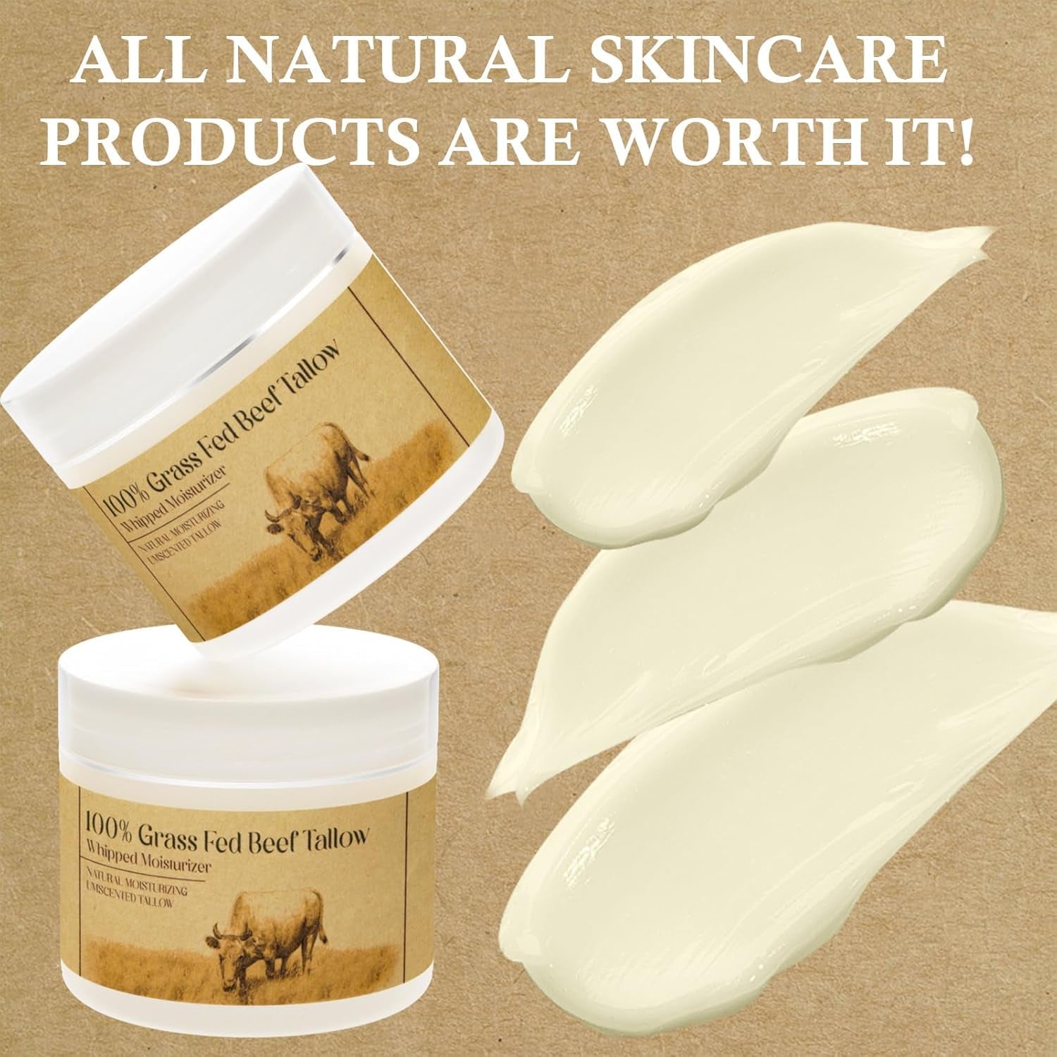 Beef Tallow for Skin,Beef Tallow,Grass-Fed Beef Tallow,Unscented Beef Tallow Cream for Face and Body Lotion Natural Moisturizer for Skin Care