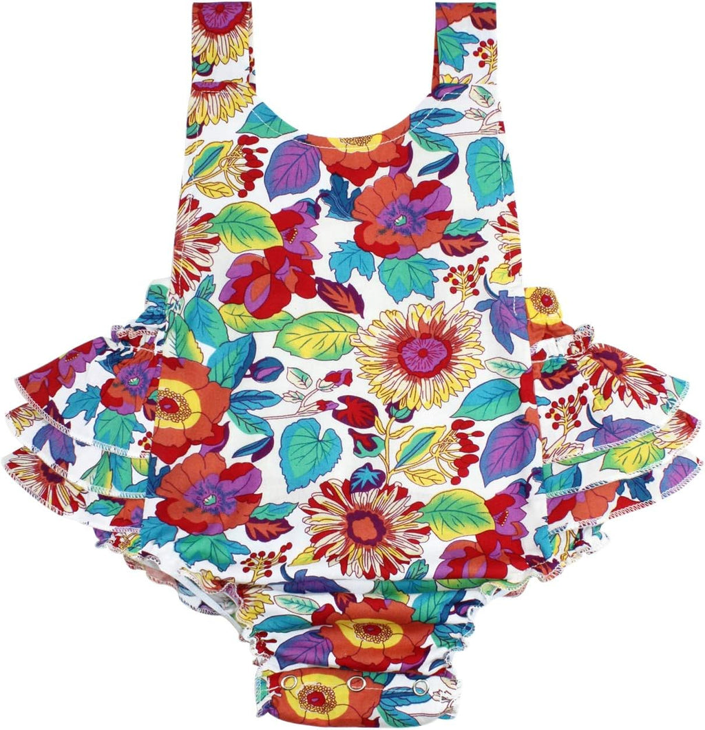 2PCS Baby Girl Romper Floral Bodysuit Headband Summer Outfit Clothes,9E56A,12-24 Months(Size L)