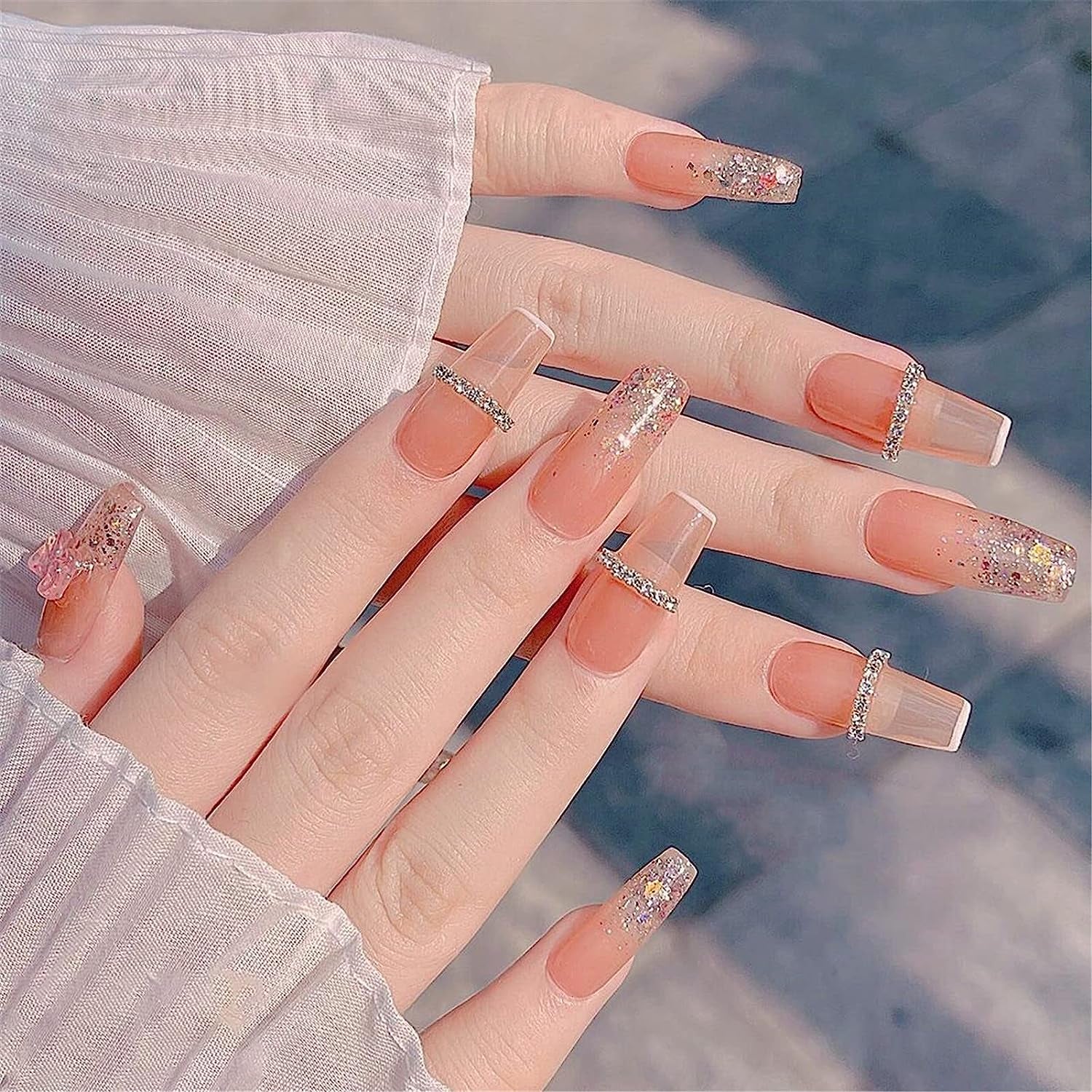 French Nail Tips Acrylic Flake Nails Half Cover 1000PCS Artificial False Nails Half Tips & Box for DIY Nail Art (Natural/Clear)
