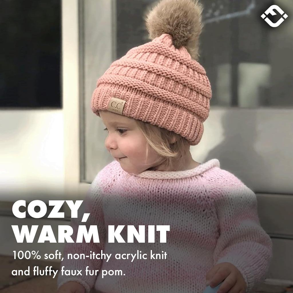 Cozy Toddler Cable Knit Pom Beanie - Warm Winter Hat for Kids