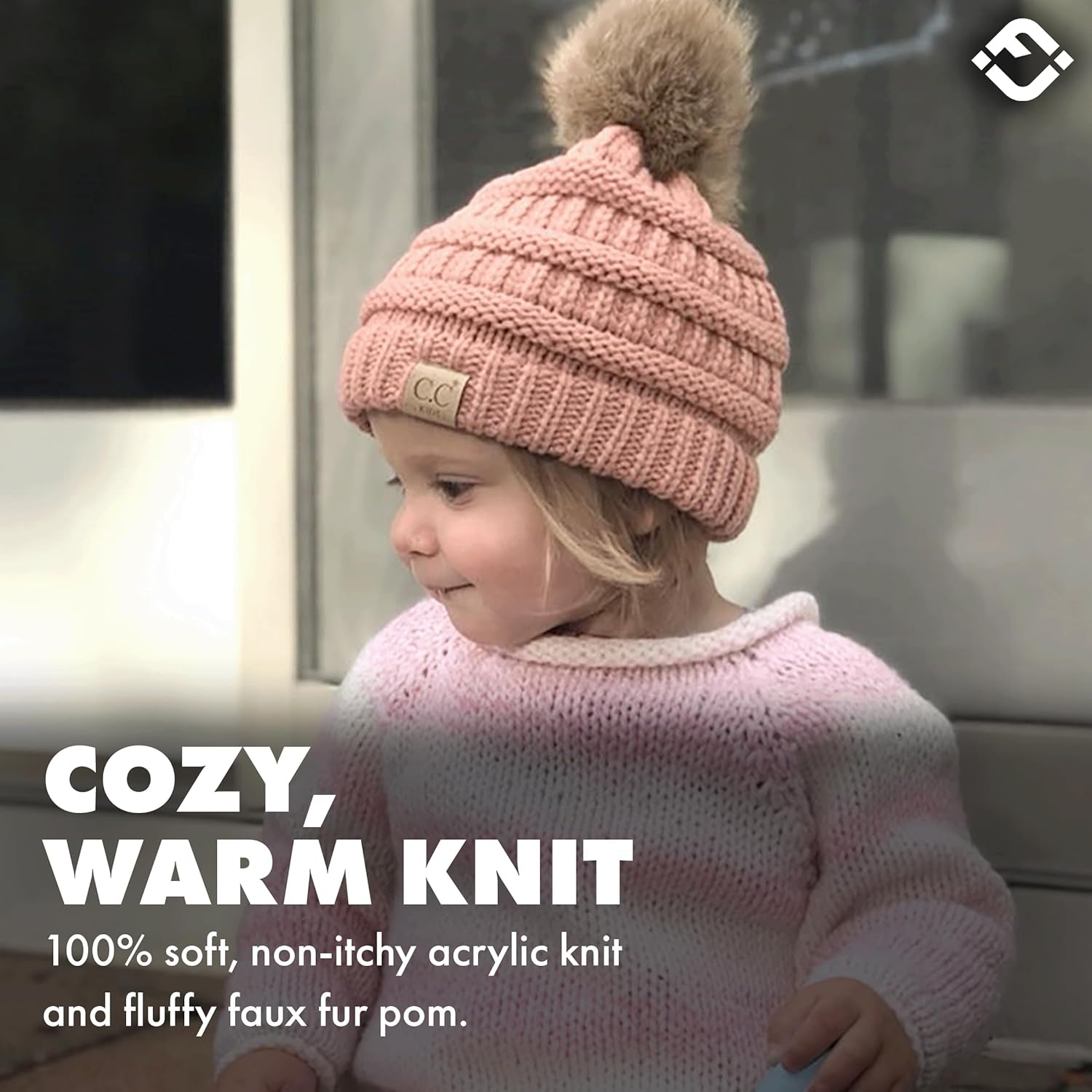 Cozy Toddler Cable Knit Pom Beanie - Warm Winter Hat for Kids