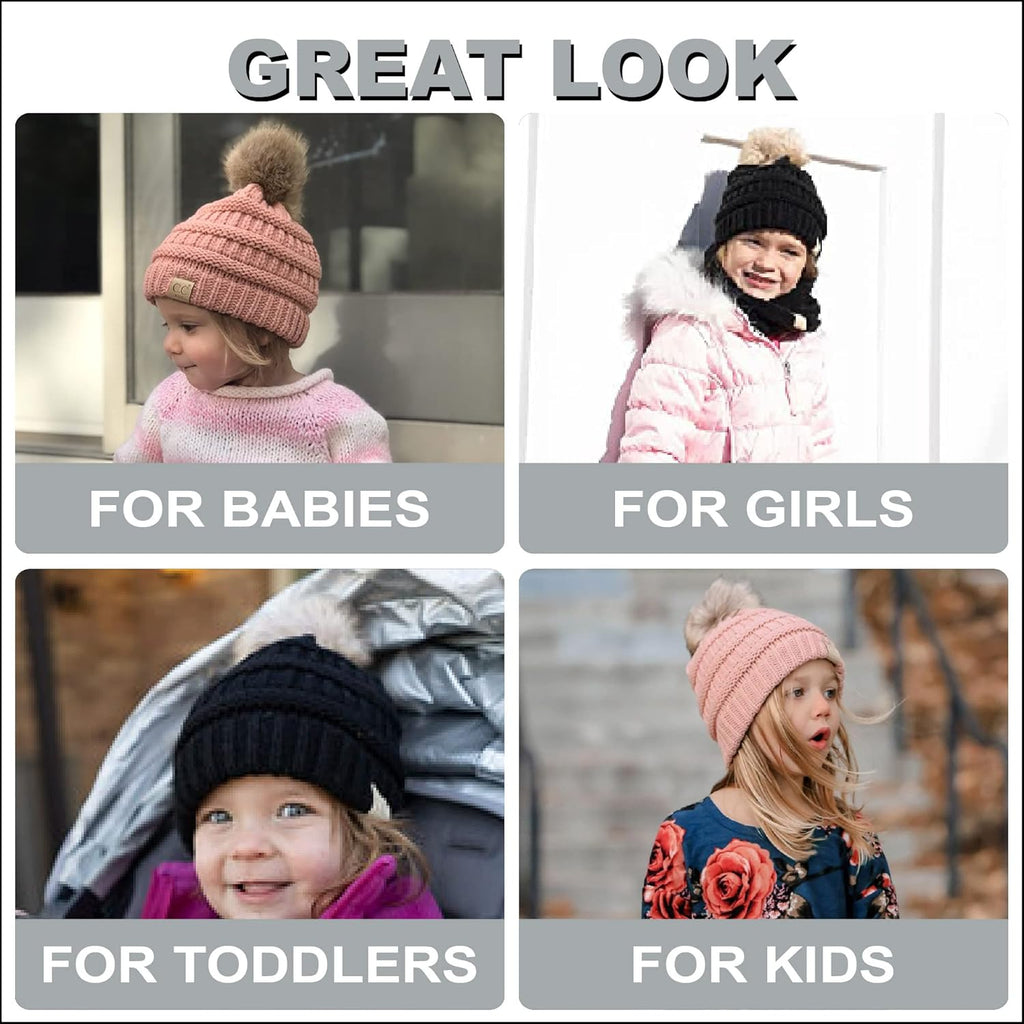 Cozy Toddler Cable Knit Pom Beanie - Warm Winter Hat for Kids