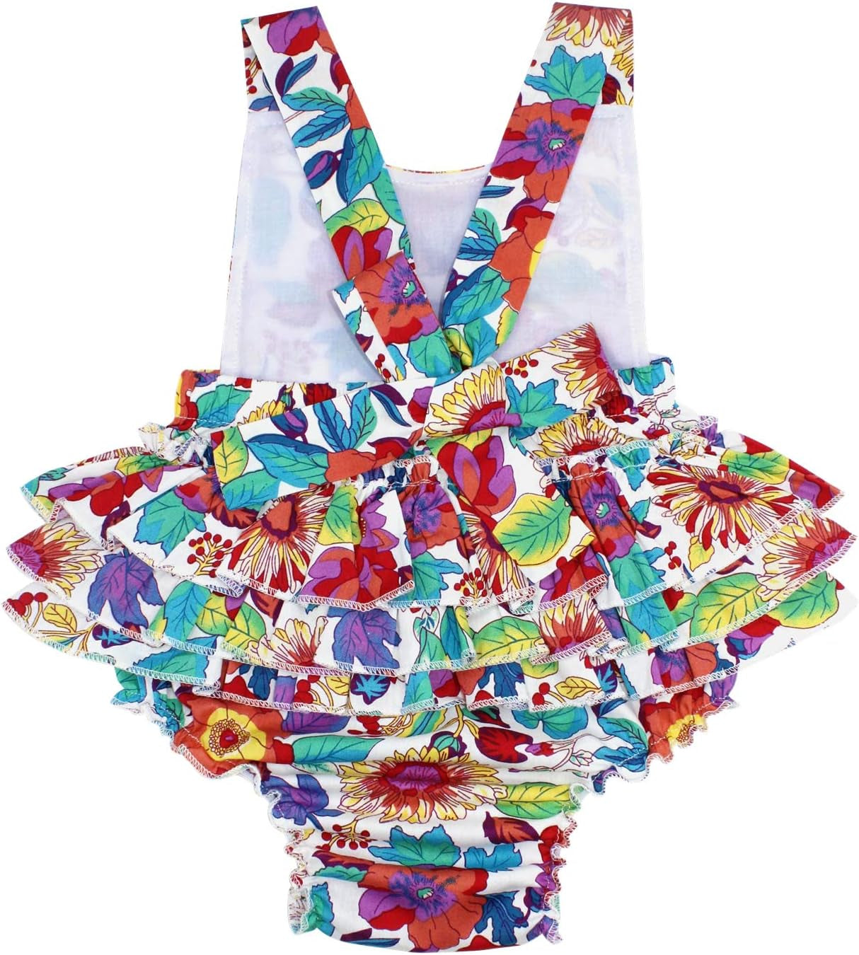 2PCS Baby Girl Romper Floral Bodysuit Headband Summer Outfit Clothes,9E56A,12-24 Months(Size L)