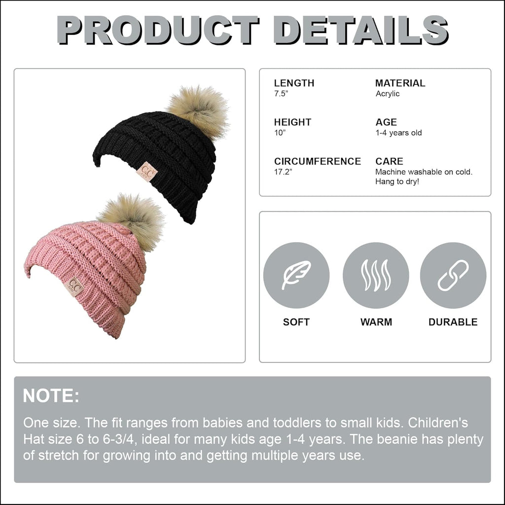 Cozy Toddler Cable Knit Pom Beanie - Warm Winter Hat for Kids