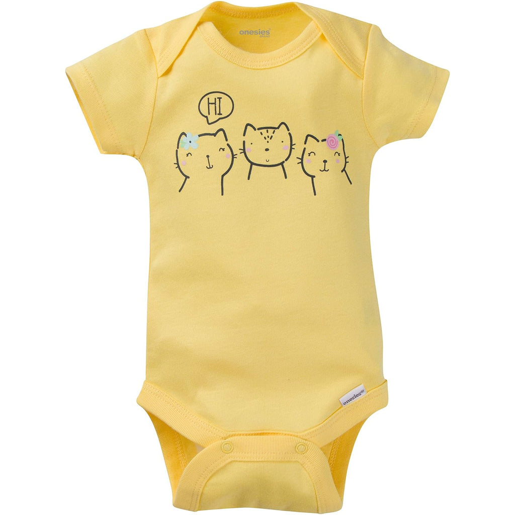 Baby Girl'S 8-Pack Short Sleeve Mix & Match Bodysuits, Cuddly Cats & Flowers, 12 Months