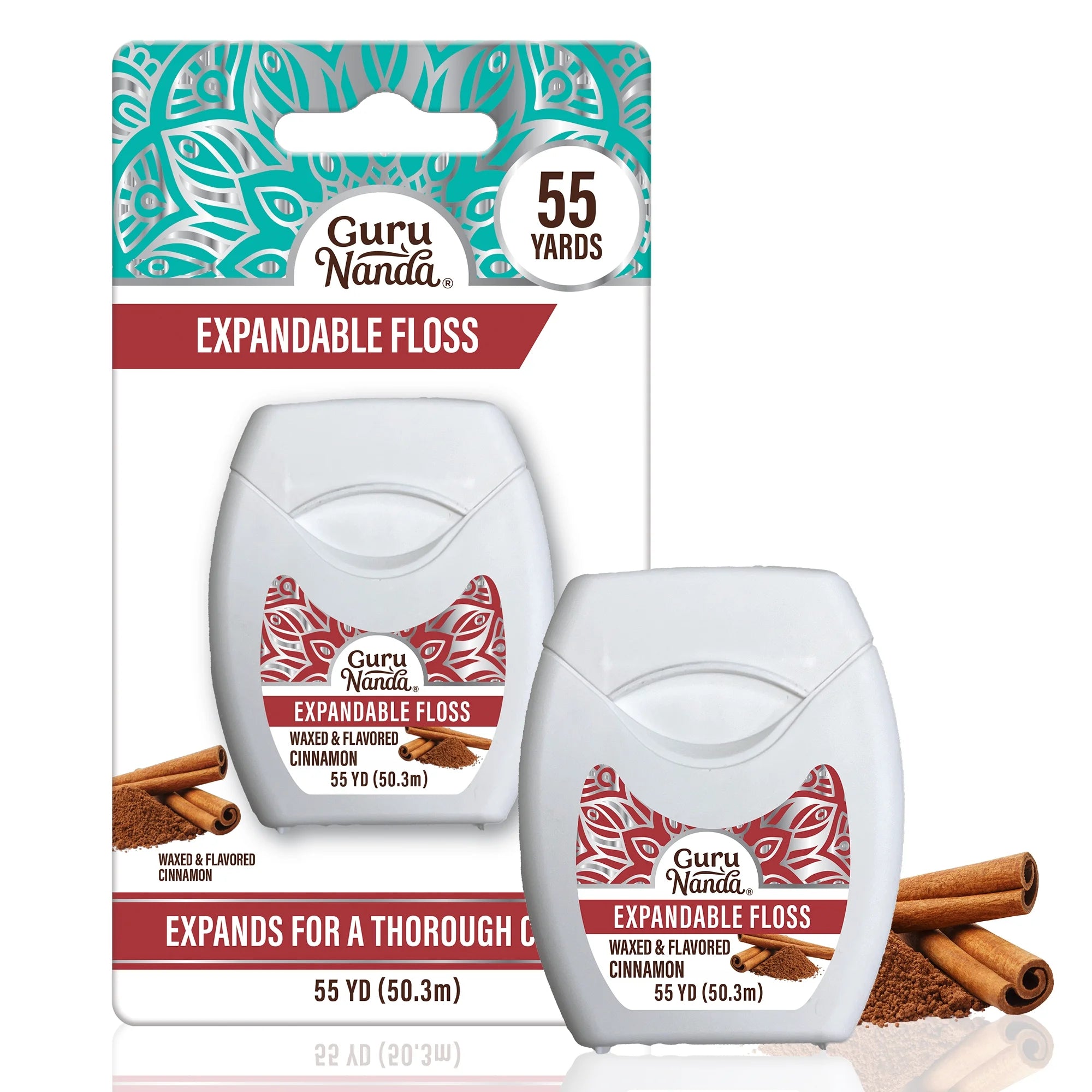 (3 Pack)  Expandable Waxed Dental Floss - Deep Gentle String Floss - Cinnamon Flavor - 55 Yards