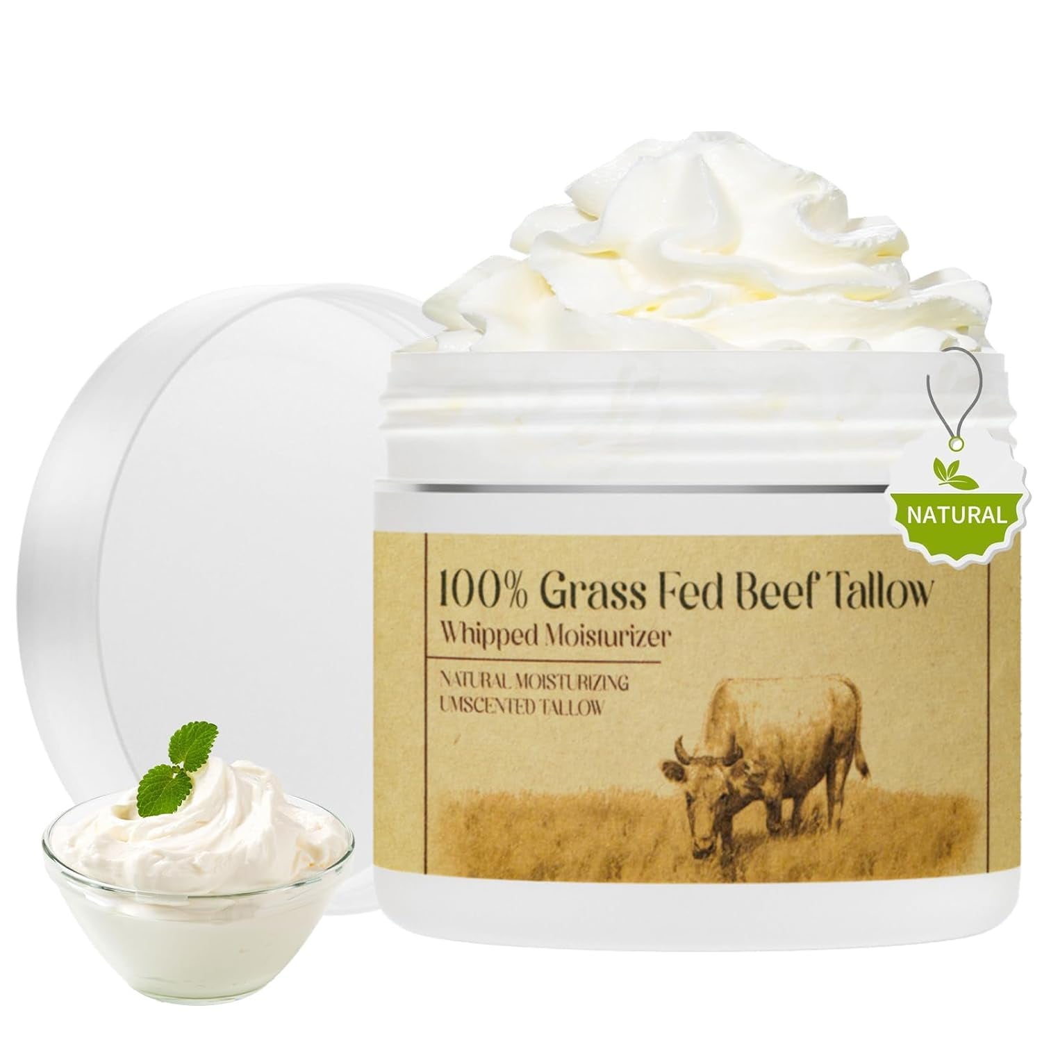 Beef Tallow for Skin,Beef Tallow,Grass-Fed Beef Tallow,Unscented Beef Tallow Cream for Face and Body Lotion Natural Moisturizer for Skin Care