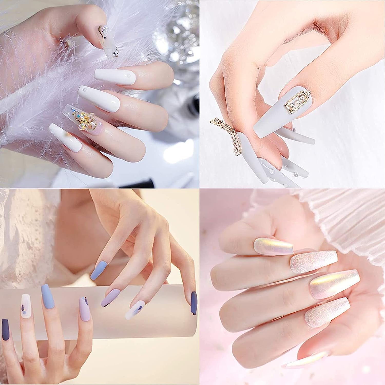 French Nail Tips Acrylic Flake Nails Half Cover 1000PCS Artificial False Nails Half Tips & Box for DIY Nail Art (Natural/Clear)