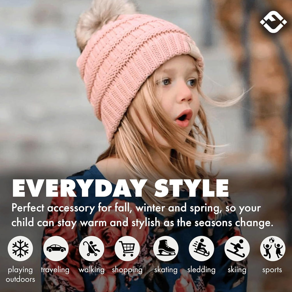 Cozy Toddler Cable Knit Pom Beanie - Warm Winter Hat for Kids